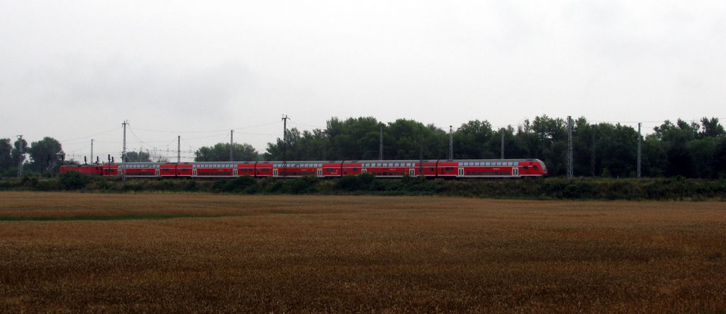 Hier schiebt 114 018-5 ihren RE 1 von Eisenhttenstadt nach Magdeburg aus dem Bahnhof Biederitz am 09.08. heraus.