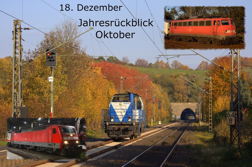 Hinter dem 18. Trchen verbirgt sich der Oktober mit 209 005 der RTB in Eilendorf, die 110 438-9 in Kln Kalk und die 120 105-2 in Aachen Hbf.
