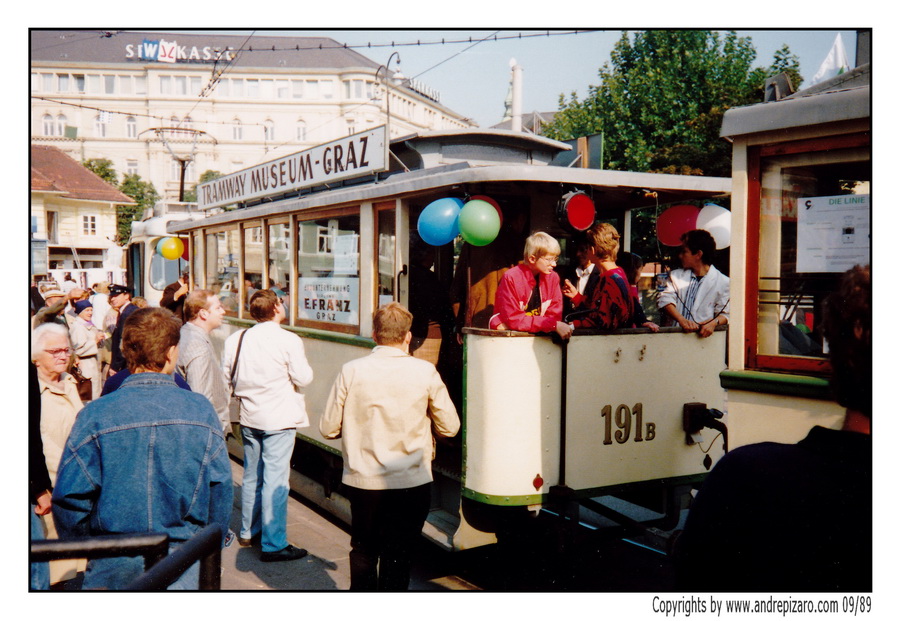 Historischer Strassenbahnbeiwagen 191 - in Graz 09/1989
