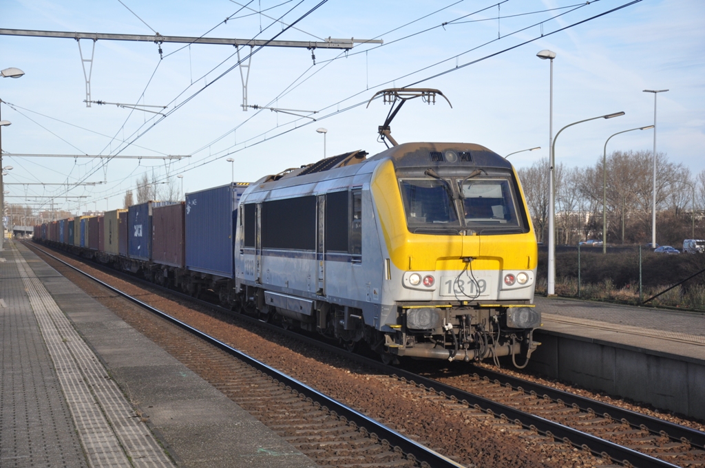 hle 1319 mit Containerzug, aufgenommen 29/12/2012 in Bahnhof Antwerpen-Luchtbal