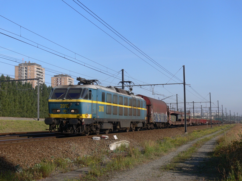 hle 2016 mit gemischter Gterzug in der Nhe von Bahnhof Antwerpen-Luchtbal, Aufnahme am 25.09.2009