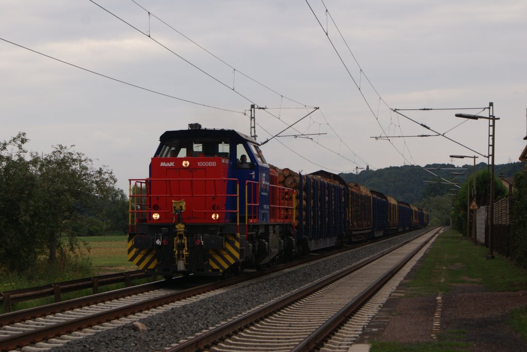 HLG Mak G1000 BB mit einem Holzzug in Ludwigsau-Friedlos am 06.08.2010