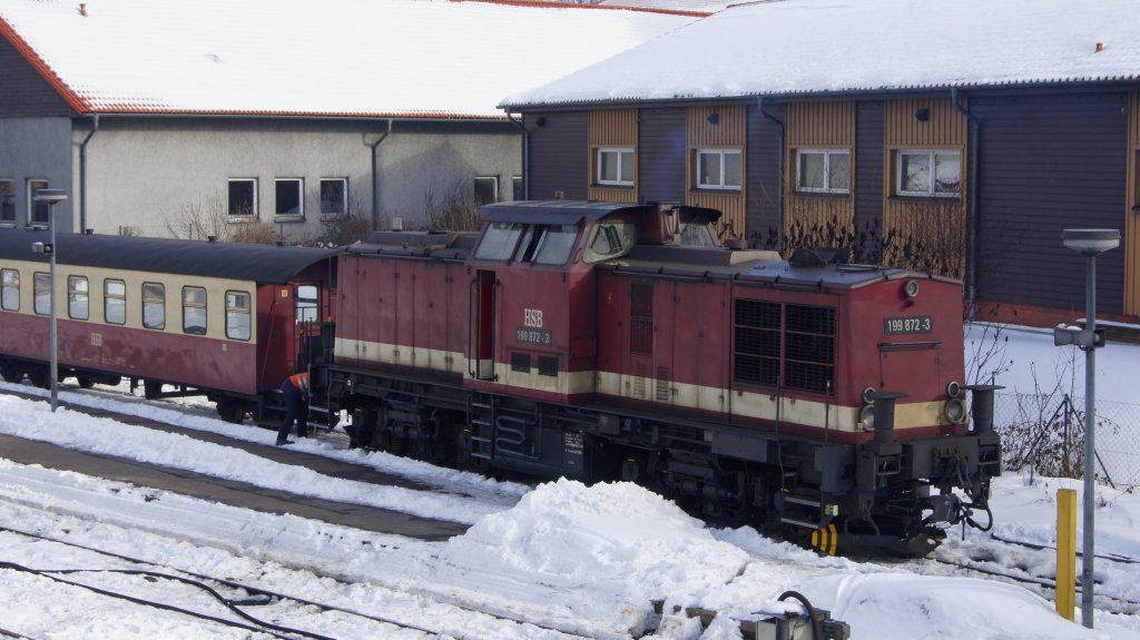 HSB 199 872-3 stellte am 17. Februar 2010 um ca 14.00 Uhr den Zug zum Brocken bereit.