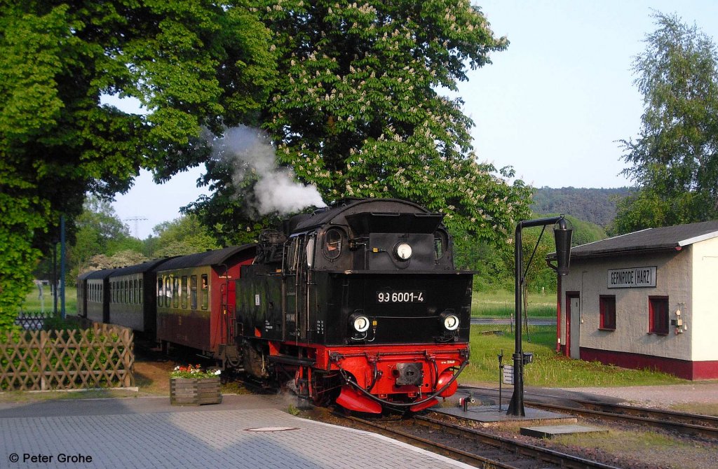 HSB 99 6001-4 mit Zug 8954 Eisfelder Talmhle - Quedlinburg, Harzer Schmalspurbahnen / Selketalbahn, fotografiert bei der Einfahrt in den Bahnhof Gernrode am 29.05.2010