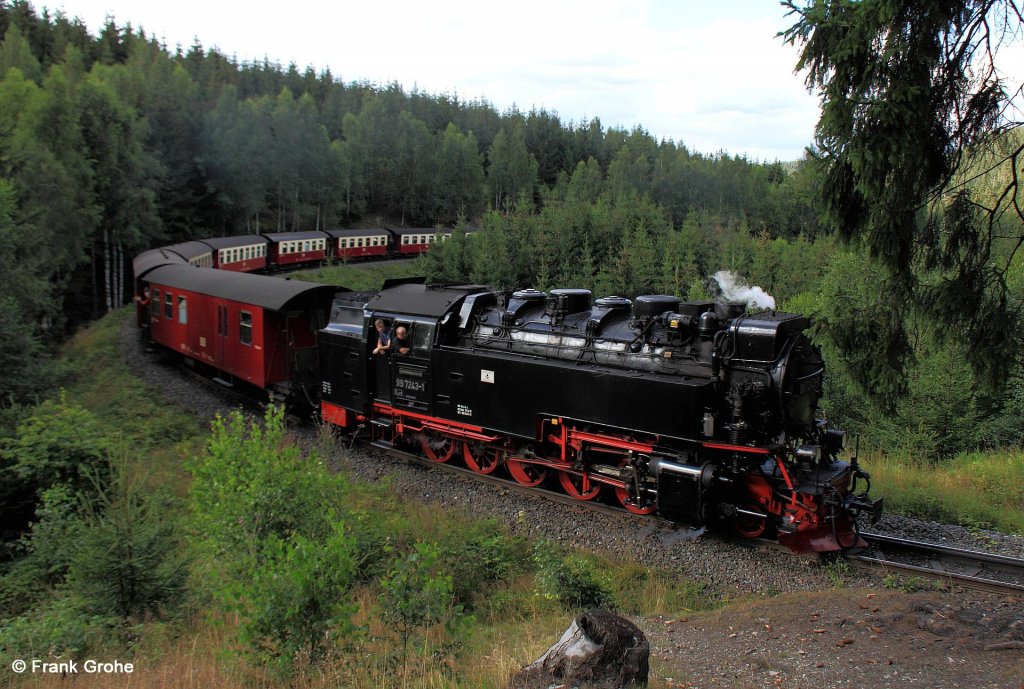 HSB 99 7243-1 vor Zug 8939 Wernigerode - Brocken, Harzer Schmalspurbahnen, Harzquer- und Brockenbahn 1000 mm, fotografiert bei Drei Annen Hohne am 04.08.2012 