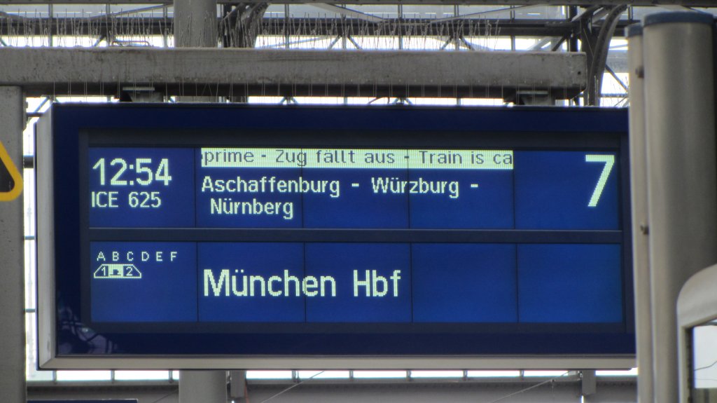 ICE 625 nach Mnchen ist am 6.8.2012 leider ausgefallen.(Frankfurt Hbf)