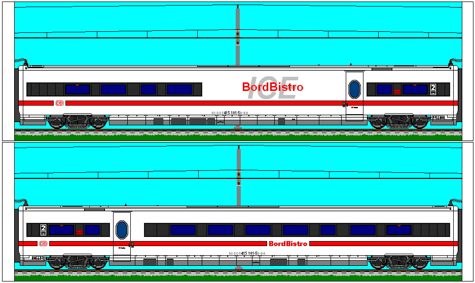 ICE T BR 415 II - Heute mchte ich euch mal eines meiner Hobbies prsentieren. Ich zeichne seit einigen Jahren ICEs im Paint-Programm.
Hier ist ein kleiner Auszug / Teil aus der Sammlung.
Die Bilder entstehen im Bitmap-Format und natrlich sind sie wesentlich schrfer als diese Jpeg-Email Variante hier. Bitte um eure Meinung!
Es gibt noch folgende ICEs : ICE V; ICE 1 alt; ICE 1 neu; ICE 2 alt; ICE 2 neu,; ICE 3 alle Varianten, ICE T alle Varianten, ICE TD, ICE S alle Varianten, Velaro E, weitere Velaros sind in Bearbeitung. Selbstverstndlich gibt es von jedem Zug auch eine Innenansicht und eine Reservierungsansicht.  (c) by Vico Schulze (zweiter Vers)