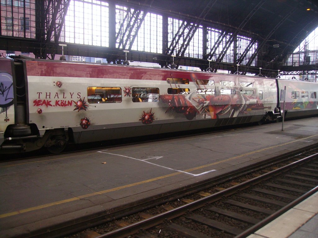Im Klner Hbf stand der TGV Thalys mit Waggongs die von einem Knstler bemalt wurden