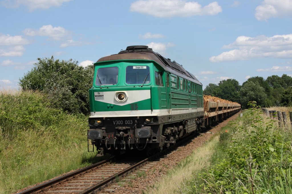 In Dobraschtz konnte am 17.06.2011 V300 003 der Wismut mit einem Zug in Richtung Ronneburg abgelichtet werden. 