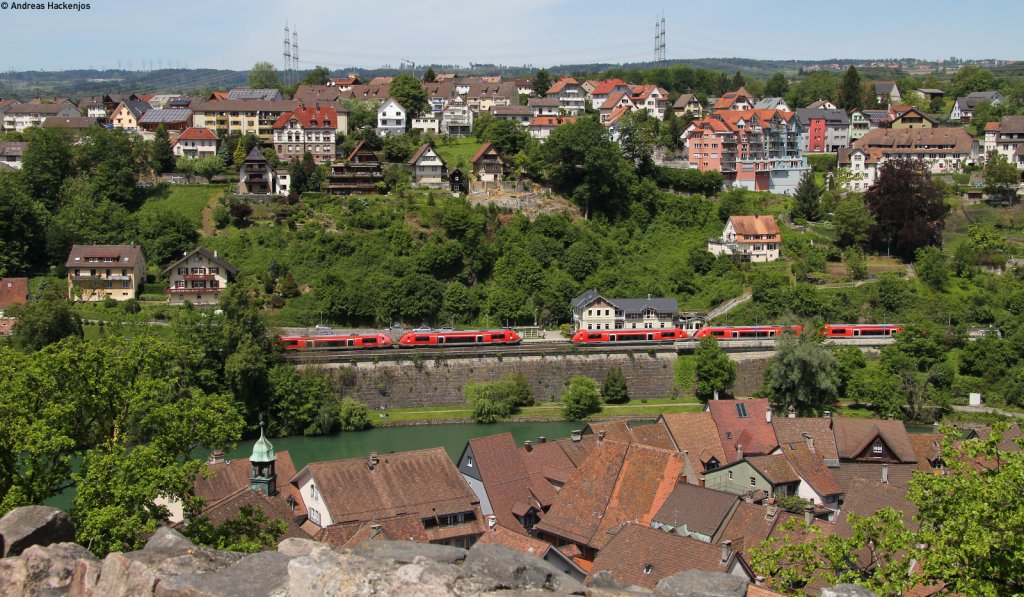 Ingesamt 5 unbekannte 641 als RB 26651 (Basel Bad Bf-Lauchringen) bzw. RB 26652 (Lauchringen-Basel Bad Bf) in Laufenburg 17.5.12