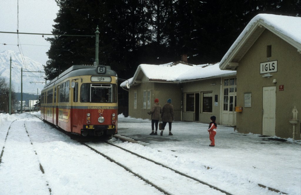 Innsbruck IVB SL 6 (Gelenktriebwagen 87) Igls am 23. Februar 1984.