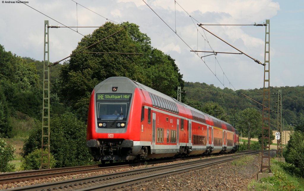 IRE 4244 (Ulm Hbf-Stuttgart Hbf) mit Schublok 218 439-9 bei Amstetten 28.7.11