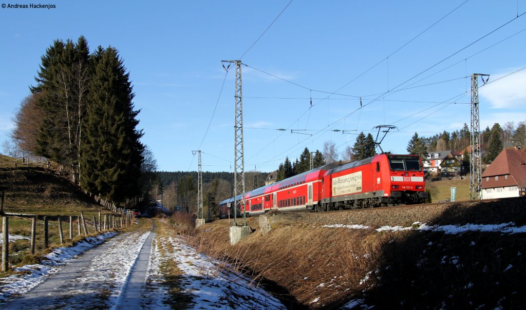 IRE 5316 (Kreuzlingen-Karlsruhe Hbf) mit Schublok 146 113-6 bei St.Georgen 5.2.11