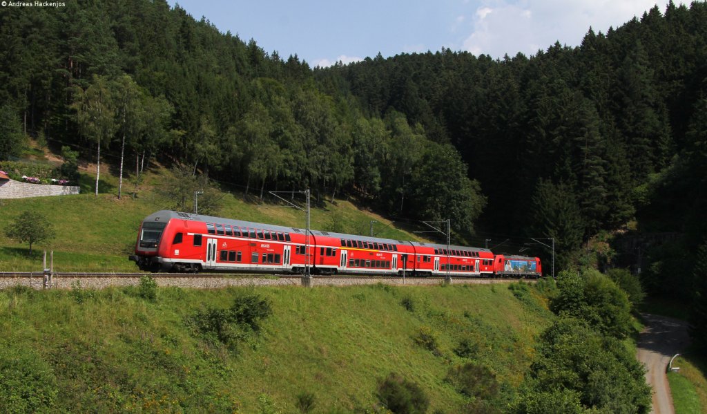 IRE 5316 (Kreuzlingen-Karlsruhe Hbf) mit Schublok 146 235-7  Europapark Rust  bei Nu�bach 27.7.12