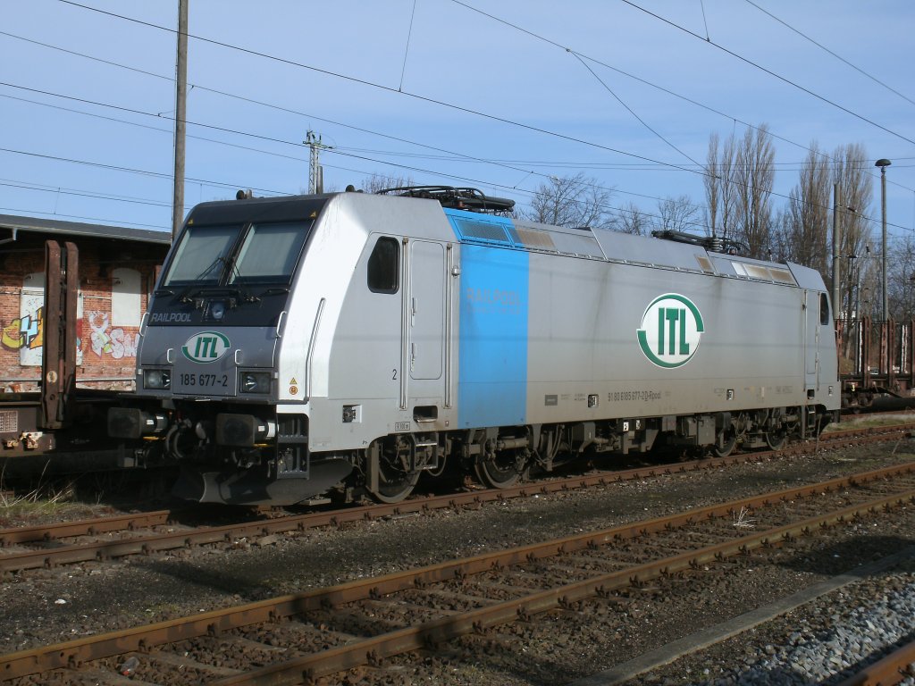 ITL 185 677 besuchte,am 25.Februar 2012,R�gen und war den ganzen Tag in Bergen/R�gen abgestellt.