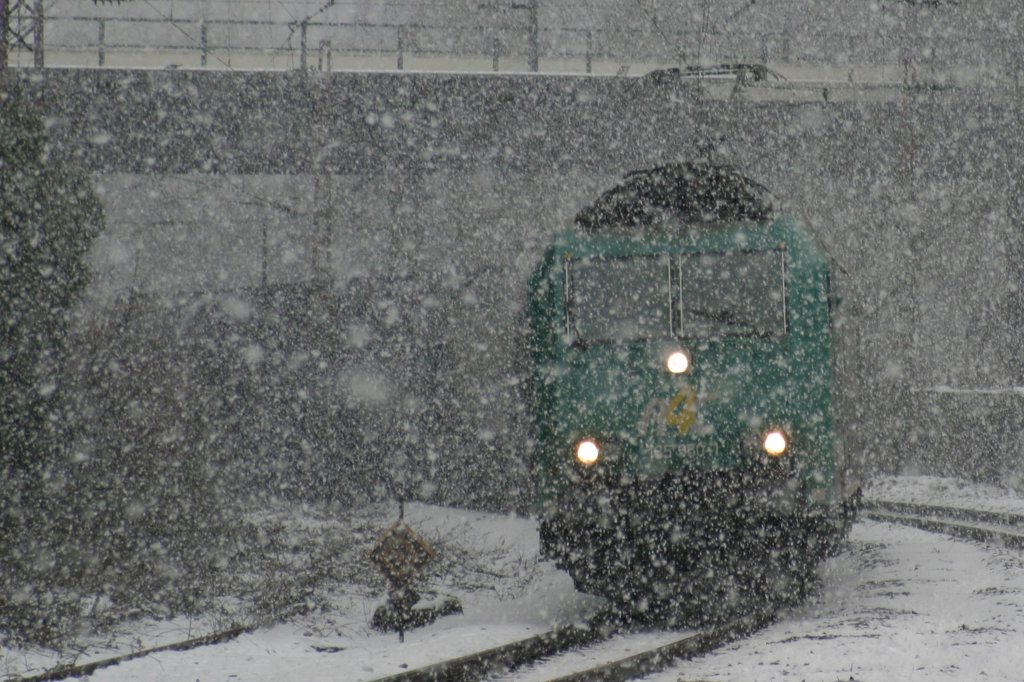 Ja wo ist sie nur? 185 550 der Rail4Chem am 1.2.10 mit Getreide in D�sseldorf-Rath