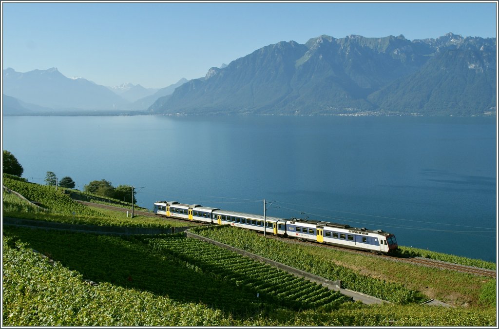 Jeder andere Fotograf htte sich wohl gergert, ich mich aber ber die Abwechslung gefreut: statt des  Train des Vignes  verkehrte heute ein NPZ auf der Strecke Vevey - Puidoux Chexbres. Da der dreiteilige NPZ im Gegensatz zum Train des Vignes nicht mehr zwischen zwei Fahrleitungsmasten passt, musste ich mir eine andere, neue Fotostelle suchen, ich hoffe, das Bild gefllt trotzdem. 
Hier der NPZ als S31 12056 kurz vor Chexbres-Village am 26. Juni 2011.