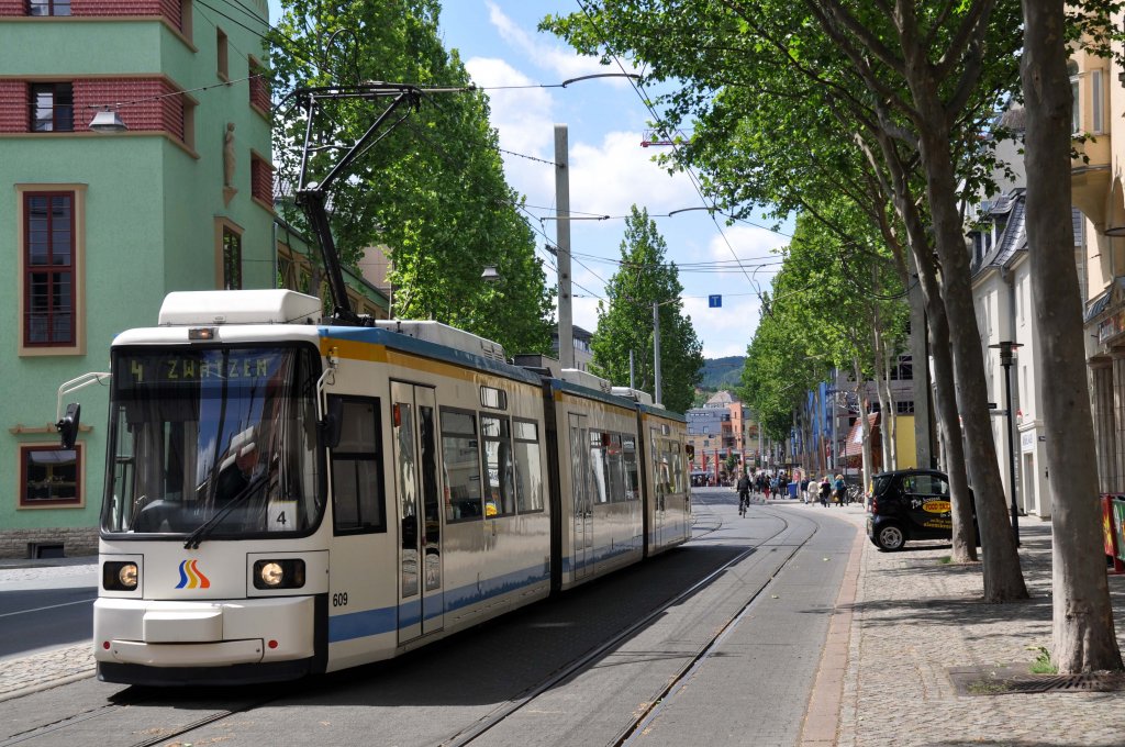 Jenaer Straenbahn Wagen 609 an der Haltestelle Lbdergraben (02.06.2012)