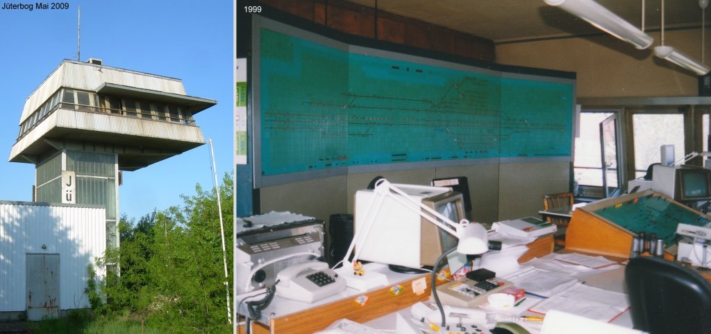 Jterbog im Mai 2009 und Frhjahr 1999. Ehemaliges Zentralstellwerk J - ersetzte mehrere mechanische Stellwerke 1974 und ist im Mai 1999 selbst dem Estw zum  Opfer  gefallen. Mittlerweile ist auch das Gebude abgerissen worden.