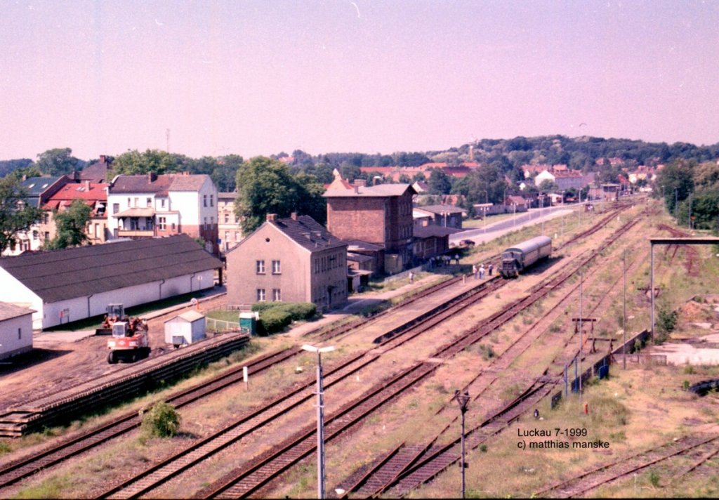 Juli 1999. Bahnhof Luckau aus der Vogelperspektive
