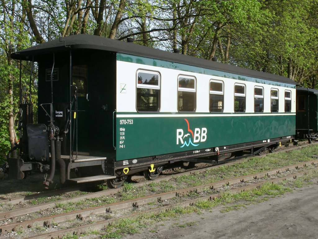 KB4ip 970-753 zhlt mit zum Wagenbestand vom Rasenden Roland.Aufnahme am 05.Mai 2012 in Putbus.