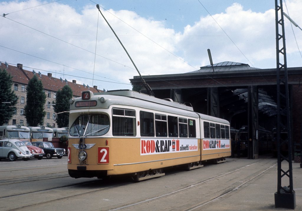 K�benhavn / Kopenhagen KS SL 2 (D�wag-GT6 890) Sundby remise (: Betriebsbahnhof Sundby) im Juli 1969.