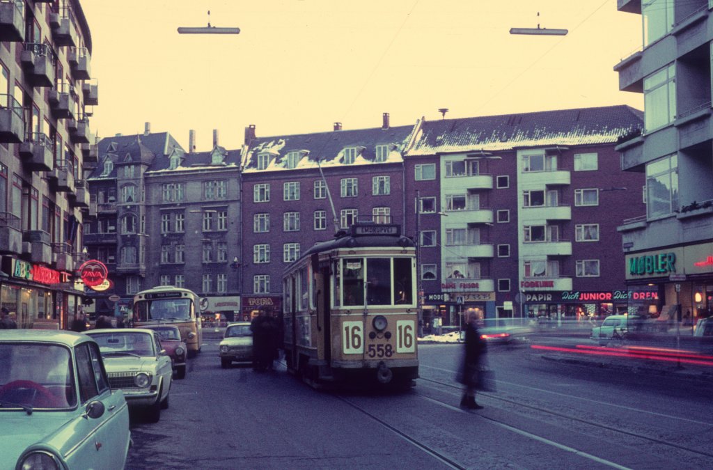 Kbenhavn / Kopenhagen KS SL 16 (Tw 558) Frederiksborgvej / Frederikssundsvej am 16. Januar 1970.