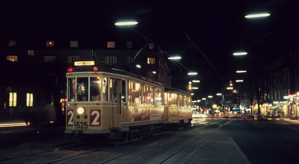 K�benhavn / Kopenhagen KS SL 2 (Tw 525) Frederikssundsvej / Br�nsh�j Torv im Dezember 1968.