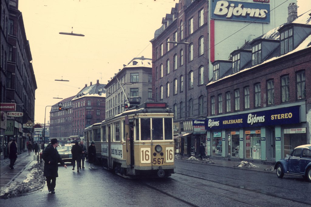 K�benhavn / Kopenhagen KS SL 16 (Tw 567) N�rrebrogade / Esromgade am 5. April 1970.
