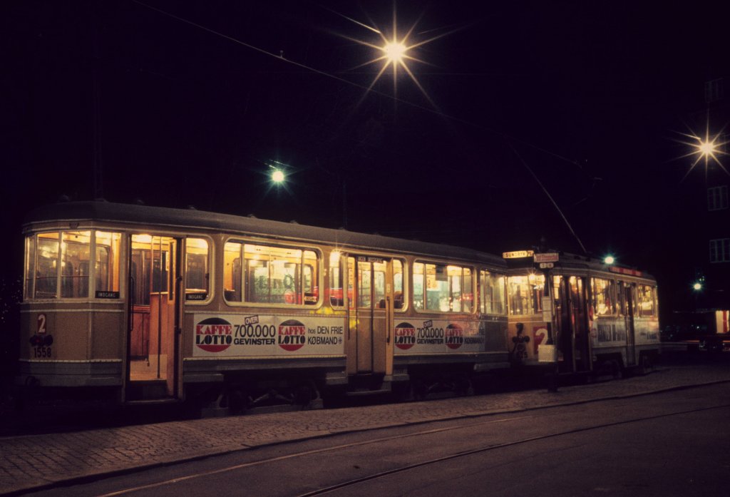 Kbenhavn / Kopenhagen SL 2 (Bw 1558 + Tw 509) Brnshj Torv (Endstelle) im Februar 1969.