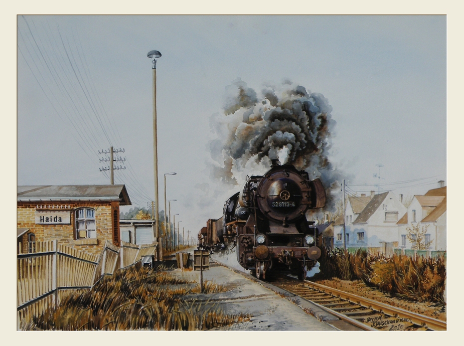 Kieszug von Zeischa auf dem Weg nach Elsterwerda-Biehla beim ehemaligen Haltepunkt Haida
etwa 1985
-Aquarell- Maler und Bildautor Bernd Kauschmann