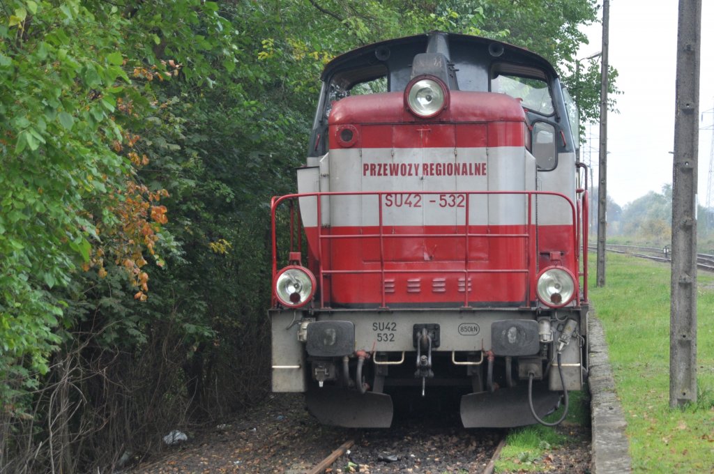 KOSTRZYN nad Odrą (Woiwodschaft Lebus), 09.10.2010, auf Nebengleis abgestellte Diesellok SU42-532