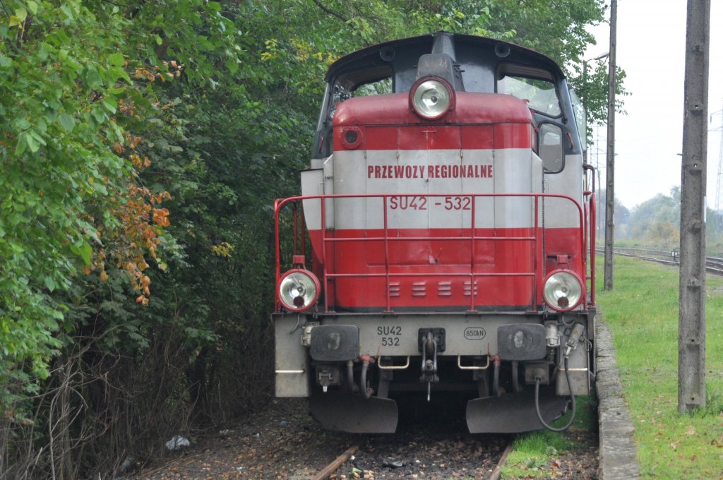 KOSTRZYN nad Odrą (Woiwodschaft Lebus/Kreis Gorzów), 09.10.2010, auf Nebengleis abgestellte Diesellok SU42-532