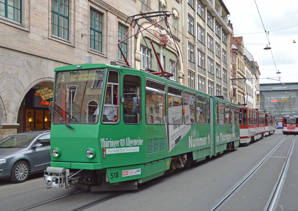 KT4D-Großzug mit Tw 518 + 519 + 520, Linie 3, Erfurt, Bahnhofstraße, 31.08.2012