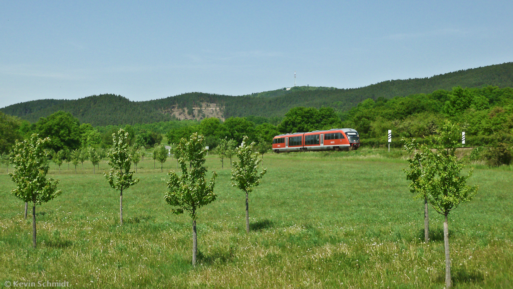 Kurz hinter Saalfeld ist dieser Desiro auf der Strecke nach Gera als RE nach Oppurg unterwegs, da zwischen Oppurg und Neustadt/Orla in den letzten Betriebswochen von DB Regio im Ostthüringer Dieselnetz Schienenersatzverkehr bestand. (20.05.2012)