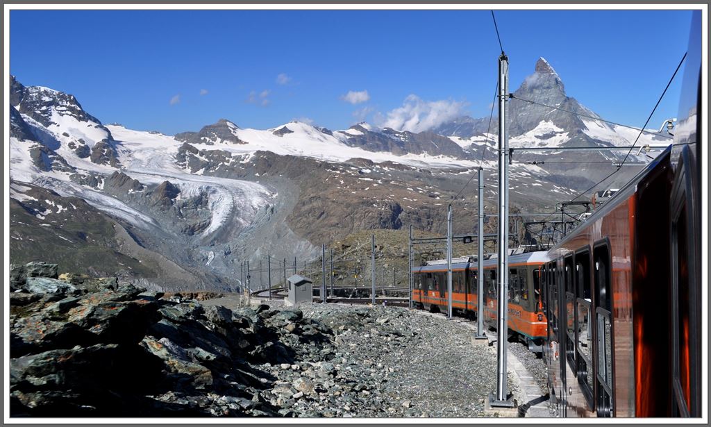 Kurz vor der Endstation Gornergrat 3089m mit Blick aufs Matterhorn 4478m und den Unteren Theodulgletscher. (05.08.2013)