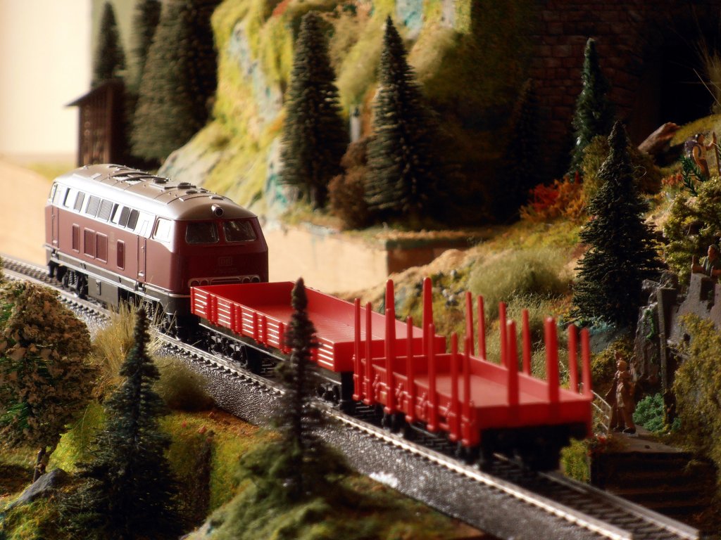 Lndliche Modellbahn Szene mit der V160 auf der Anlage. Foto 25.10.12