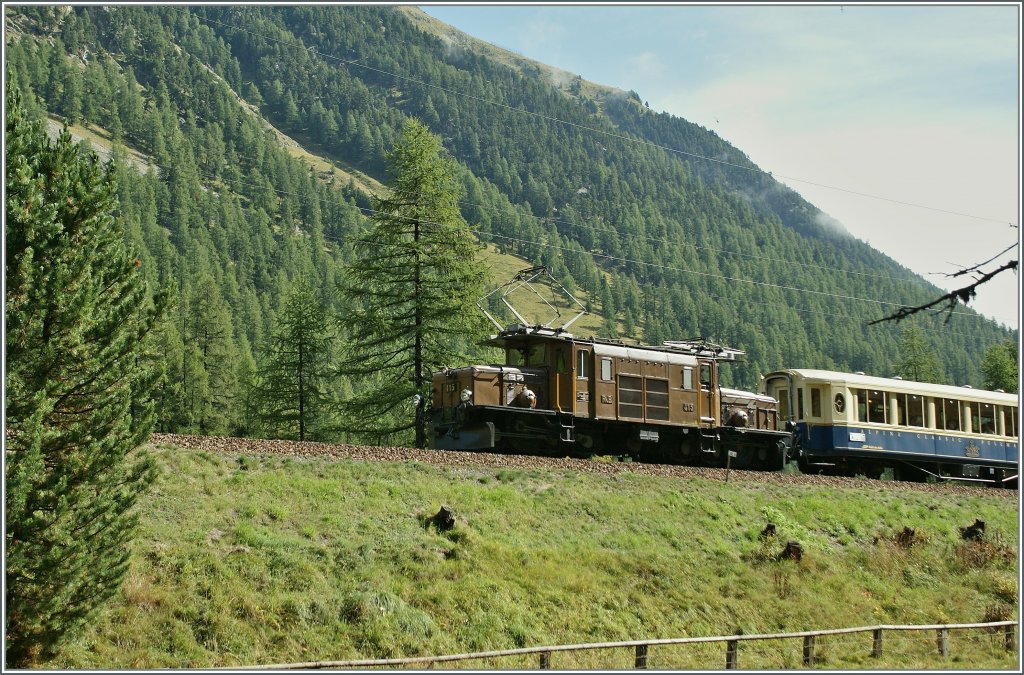 Leider nur als Notschlachtung konnte ich zwischen Bever und Spinas am 12. Sept. 2011 die RhB Ge 6/6 I 415 verewigen, aber wenn so ein Krokodil mit den Zhnen, pardon, mit den Stangen knirscht, bin dich doch viel mehr Bahnfan als Fotograf...
