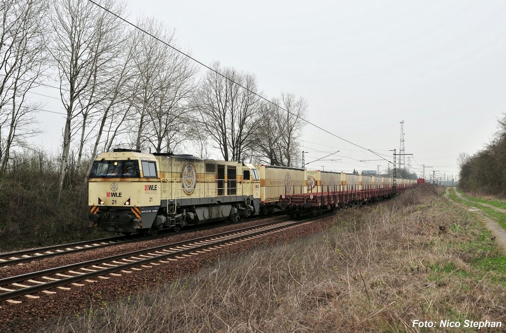 Leider nur Leergut,schade! WLE 21 mit dem Warsteiner-leerzug aus Berlin,auf dem Weg zur Zapfanlage in Warstein (Ahlten 08.04.10)