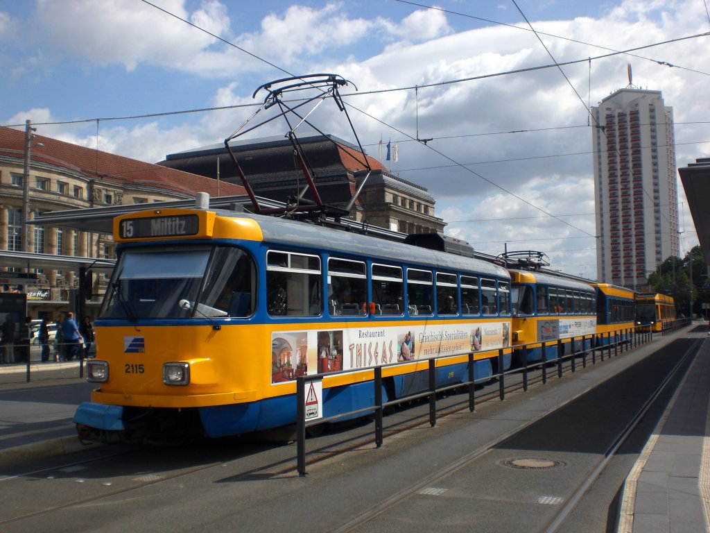 Leipzig: Straenbahnlinie 11 nach Miltitz am Hauptbahnhof.(25.8.2010)