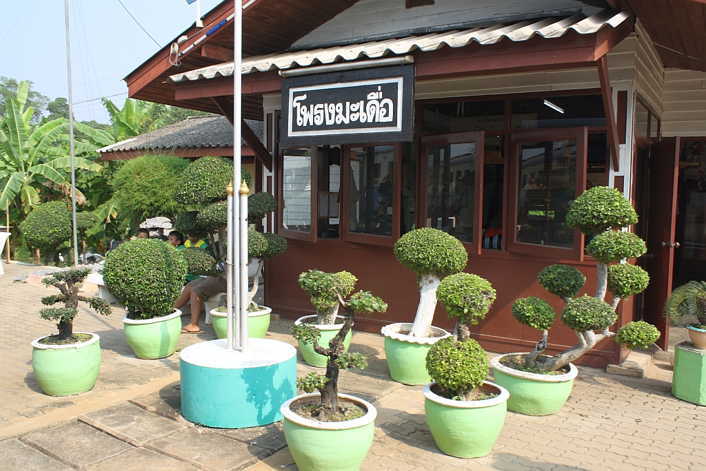 Liebevoll gepflegte Minibume vor der Fahrdienstleitung des Bf. Prong Madua am 13.Mrz 2011.