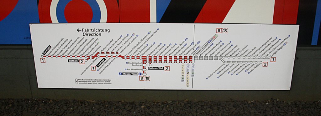 Linien Netzplan, der Stadtbahnlinie 1, 2 und 8, am 07.06.2011 in Station Hauptbahnhhof in Hannover.