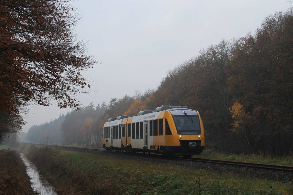 Lint 25 von Syntus mit Regionalzug 31241 Zutphen-Oldenzaal bei Almen am 19-11-2012.

