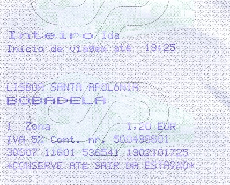 LISBOA (Distrikt Lisboa), 19.02.2010, Fahrkarte für eine einfache Fahrt von Lisboa Santa Apolónia nach Lisboa Oriente