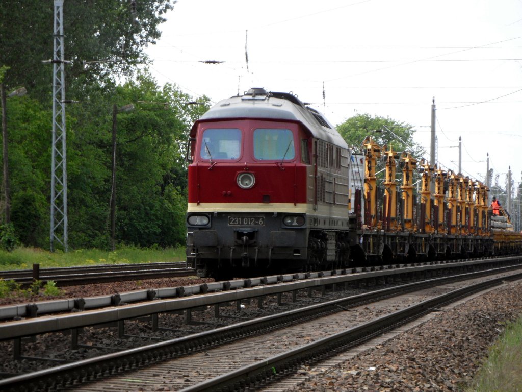 Lok 231 012 der WFL war am 18.05.2012 auf S-Bahn-Gleisen nahe des Bahnhofes Berlin-Buch im Bauzugeinsatz ttig. Hier wurden die Brcken ber die Autobahn A10 erneuert.