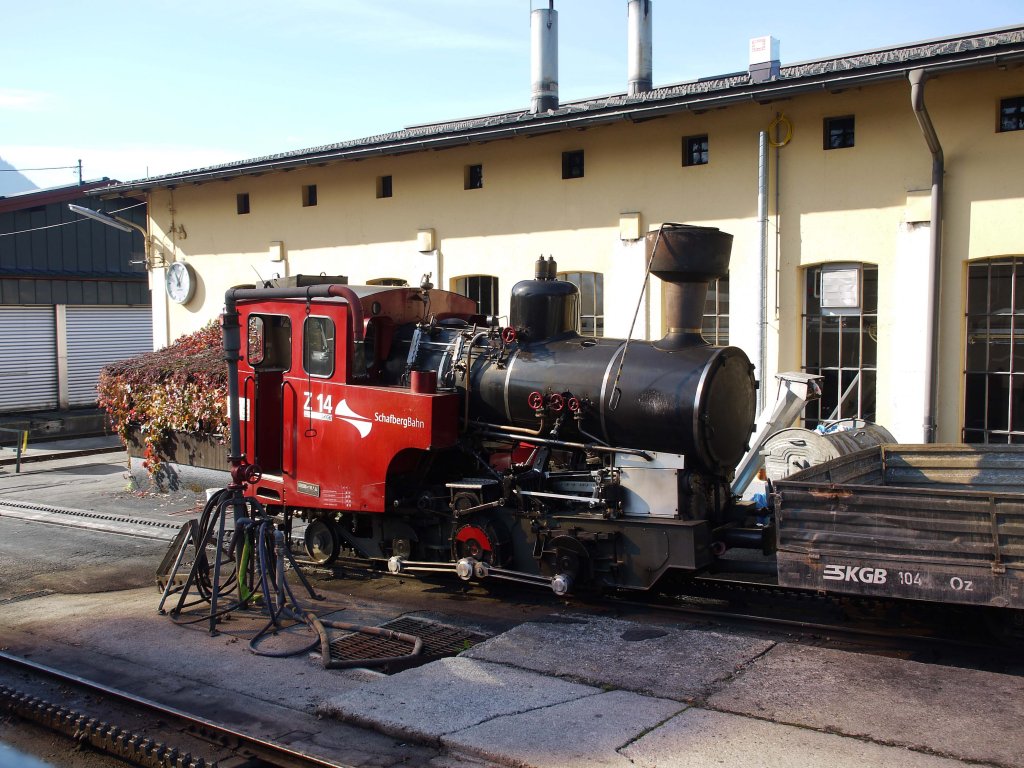 Lok Z 14 der Schafbergbahn im Betriebsgelnde an der Talstation in St. Wolfgang; 12.102012


