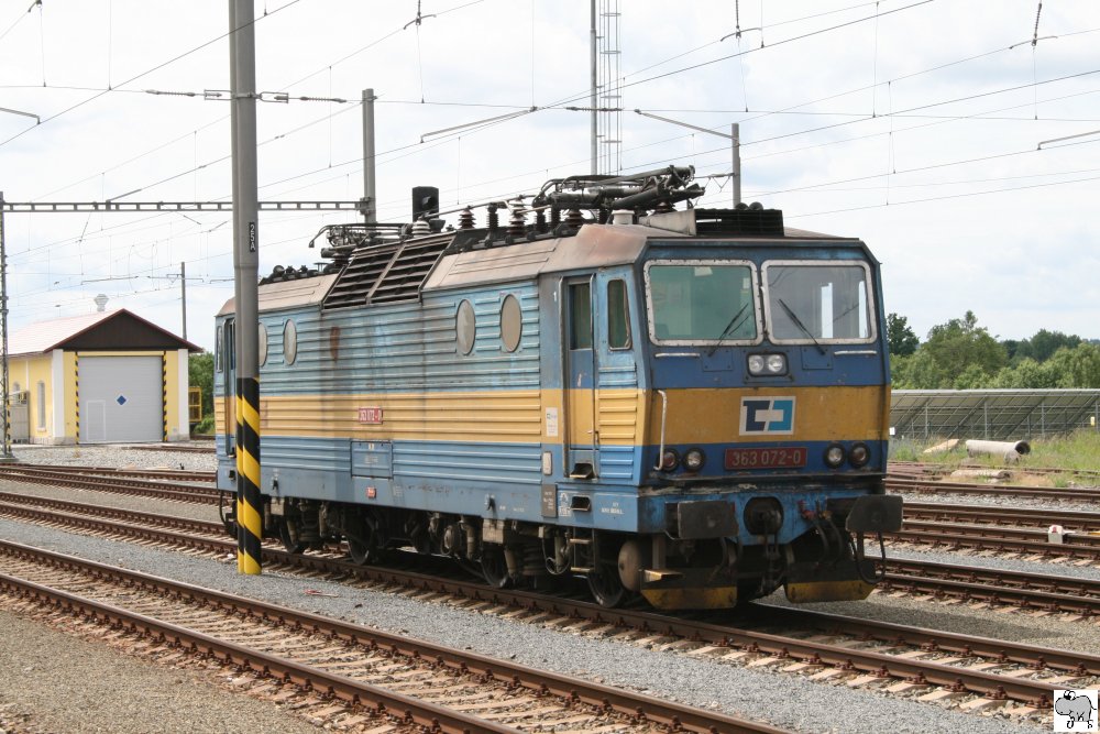 Lokomotive 363 072-0 steht am 7. Juni 2012 im Bahnhof Plan u Marinskch Lzn (Plana in Marienbad).