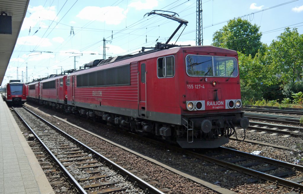 Lokzug mit 155 127, 155 211, 155 202, 151 041 und 155 111 am 11.08.12 im Mannheimer Hbf.