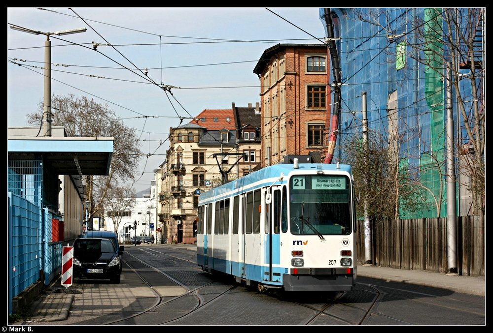 M-Wagen 258 in der n�he des Betriebshof Heidelberg. Aufgenommen am 25.03.10.