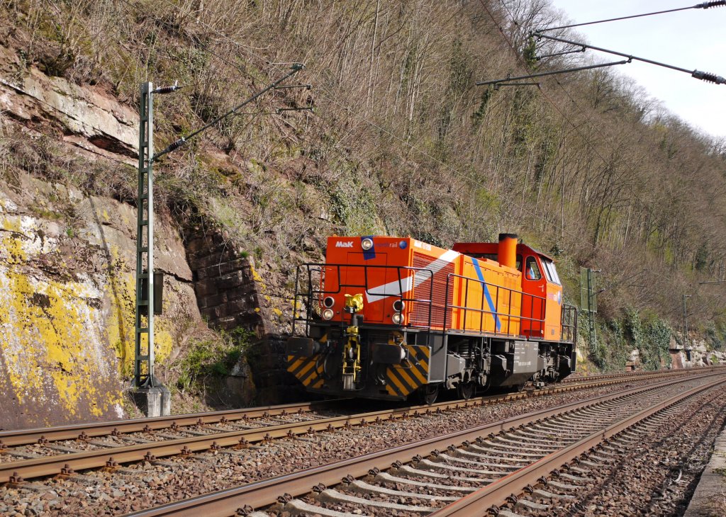 MaK G1206 der north rail im Neckartal bei Zwingenberg am 25.03.2011 unterwegs Richtung Heidelberg